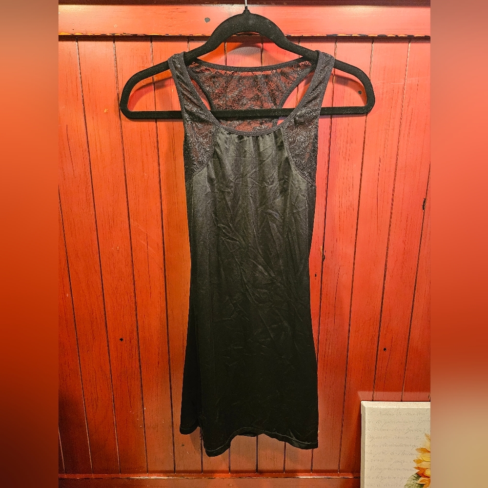 Black silky lacey dress slip size small